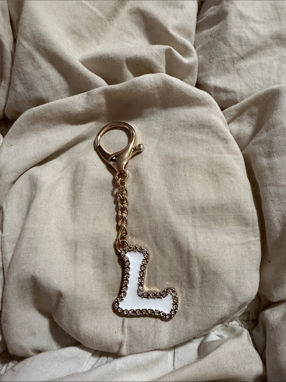 Free People Gold Tone White Enamel Pavé Crystal Initial Letter L Bag Charm